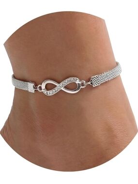 Sterling Silver Infinity Charm Anklet - Silver